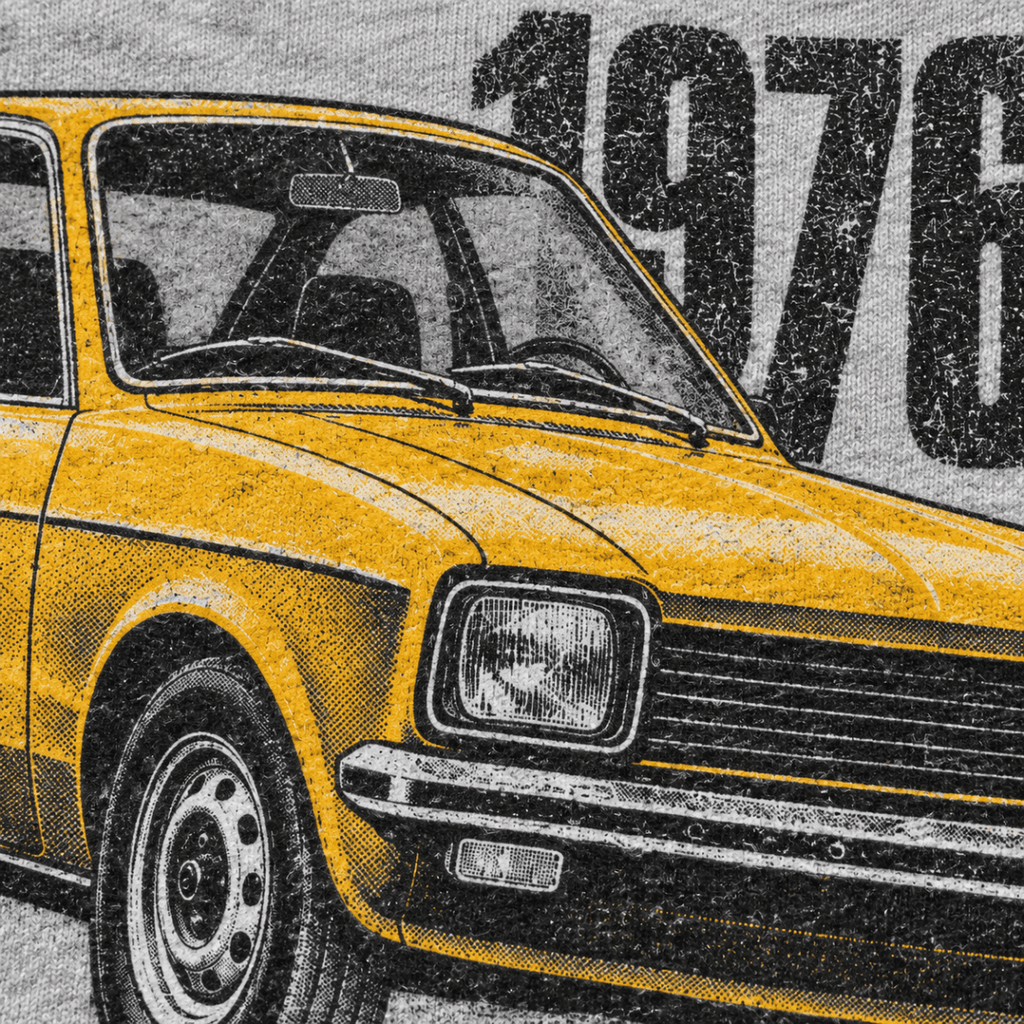 1976 retro hatchback hoodie in sport grey (heather grey), print close-up – car-hd-0157