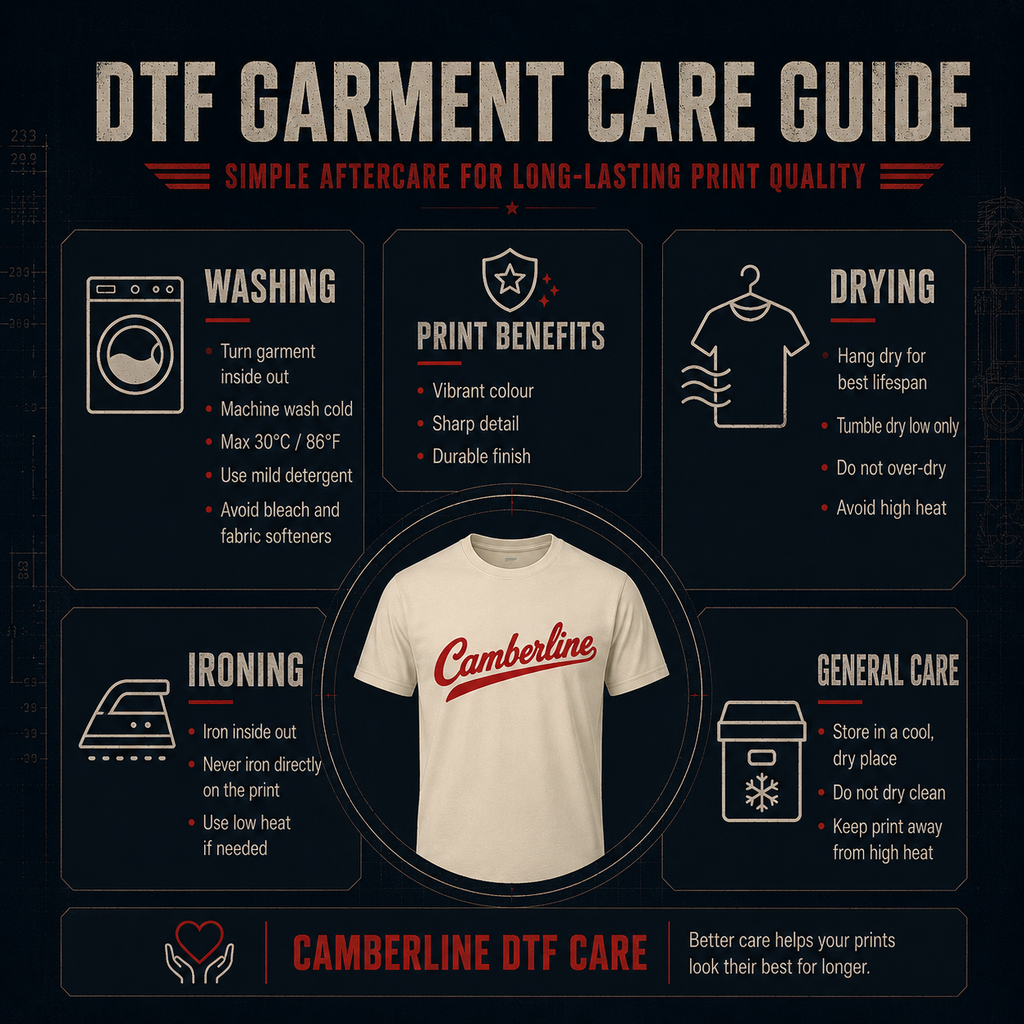Camberline Clothing DTF garment aftercare guide
