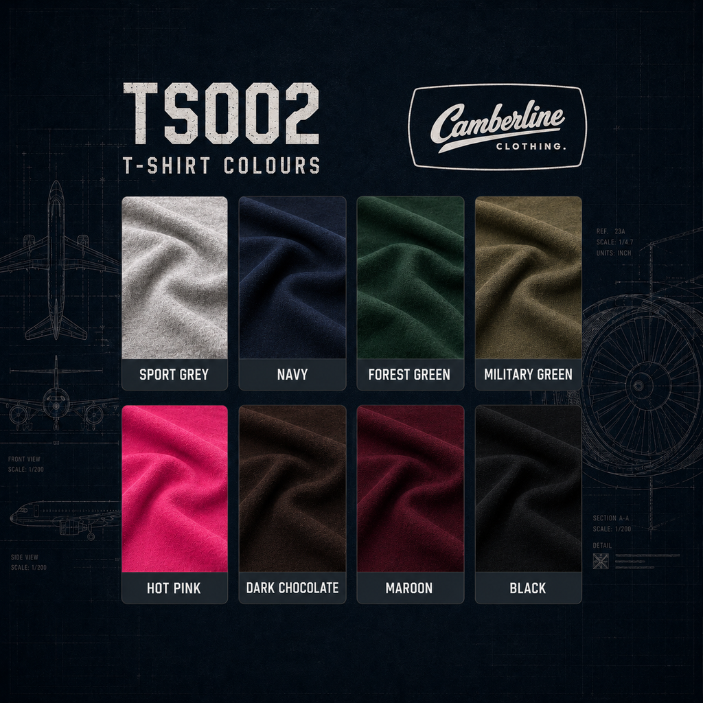 Camberline cotton T-shirt colour guide