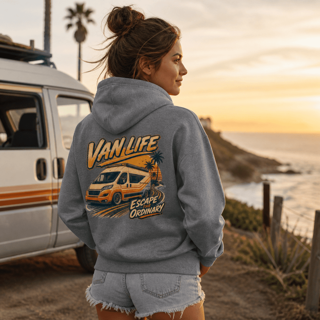 Escape the Ordinary Camper Van Life Graphic Hoodie - alternate view by Afterburn UK