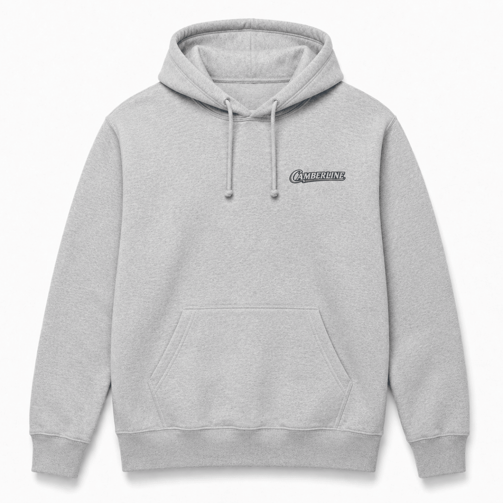 Front product view of the sport grey hoodie with small Camberline chest logo