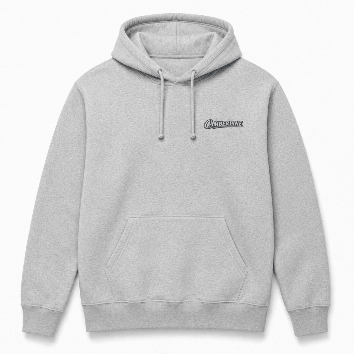 Front product view of the sport grey hoodie with small Camberline chest logo