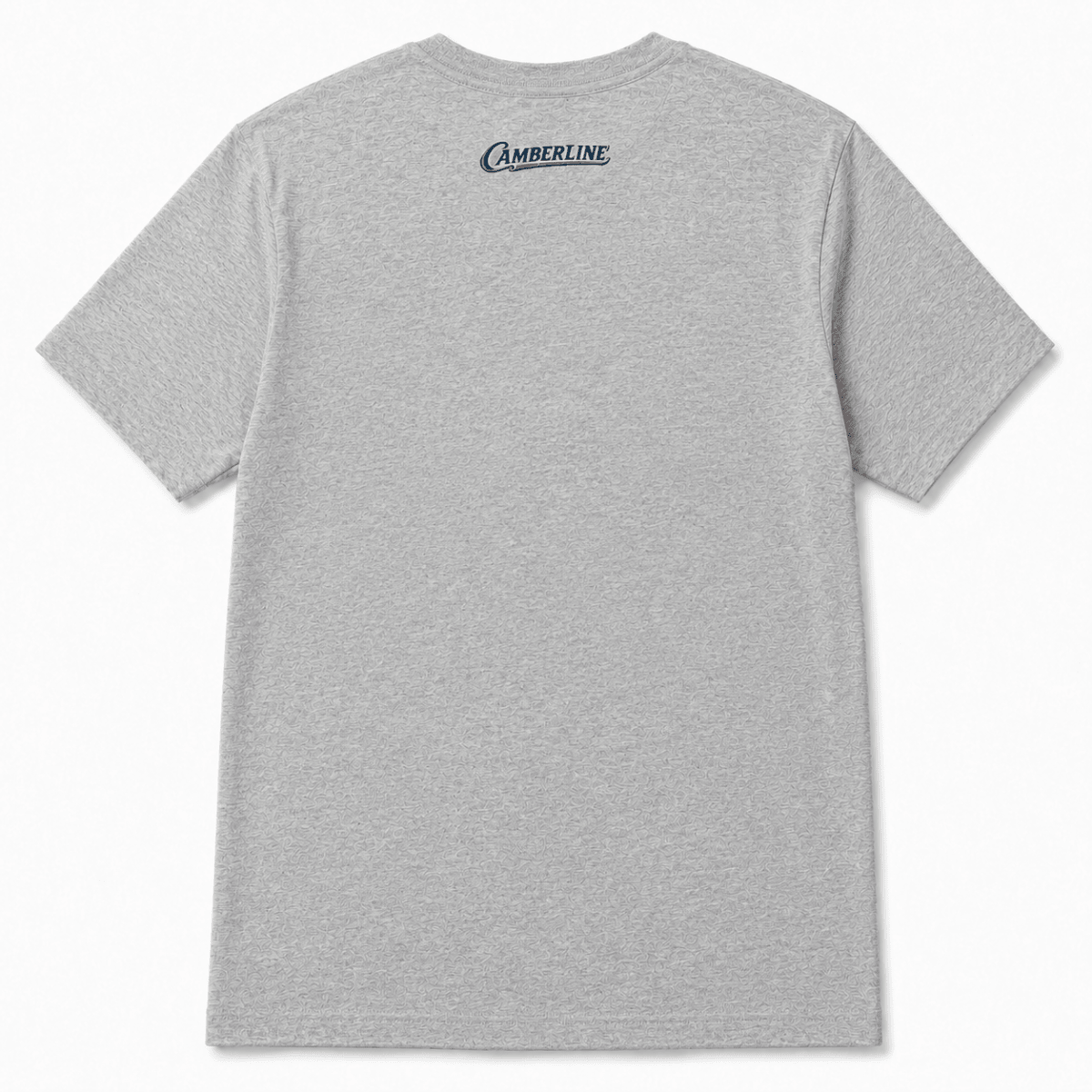 Back product view of the sport grey T-shirt with small Camberline nape print