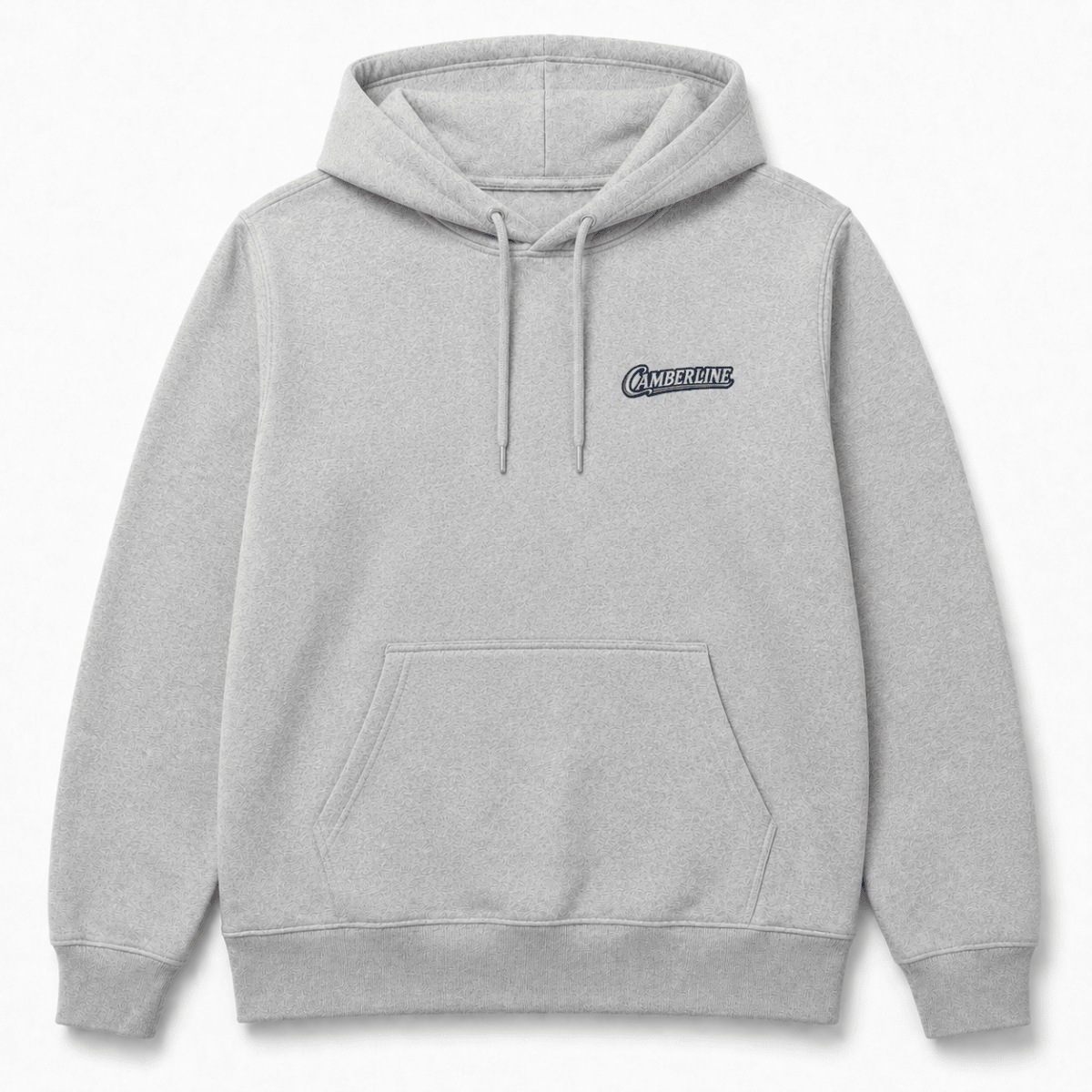 Front product view of the sport grey hoodie with small Camberline chest logo