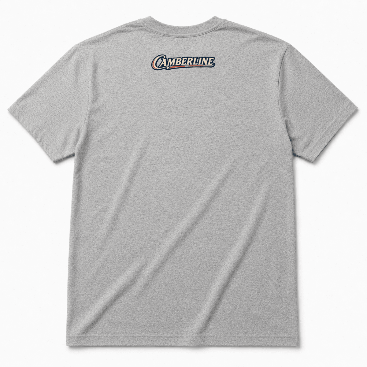 Back product view of the sport grey T-shirt with small Camberline nape print