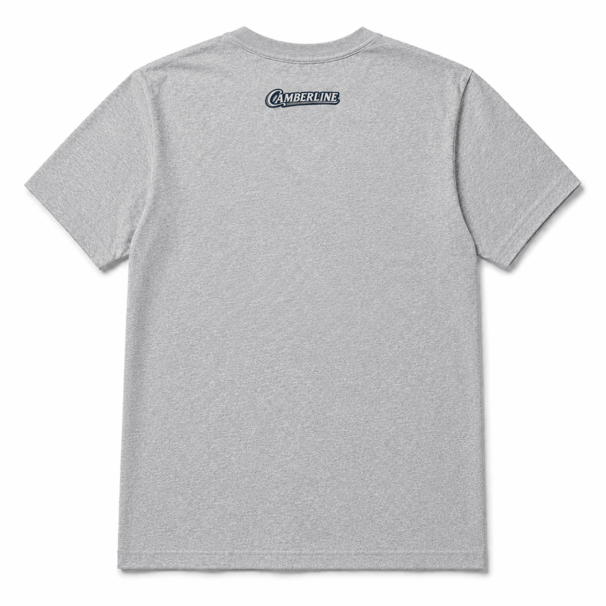 Back product view of the sport grey T-shirt with small Camberline nape print