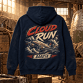 Navy Cloud Run Dakota hoodie in a vintage cargo depot