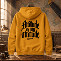 Altitude Is My Attitude mustard aviation hoodie in vintage pilot briefing room