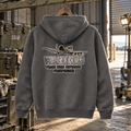 Charcoal Warthog attack-aircraft hoodie in a rugged service shelter