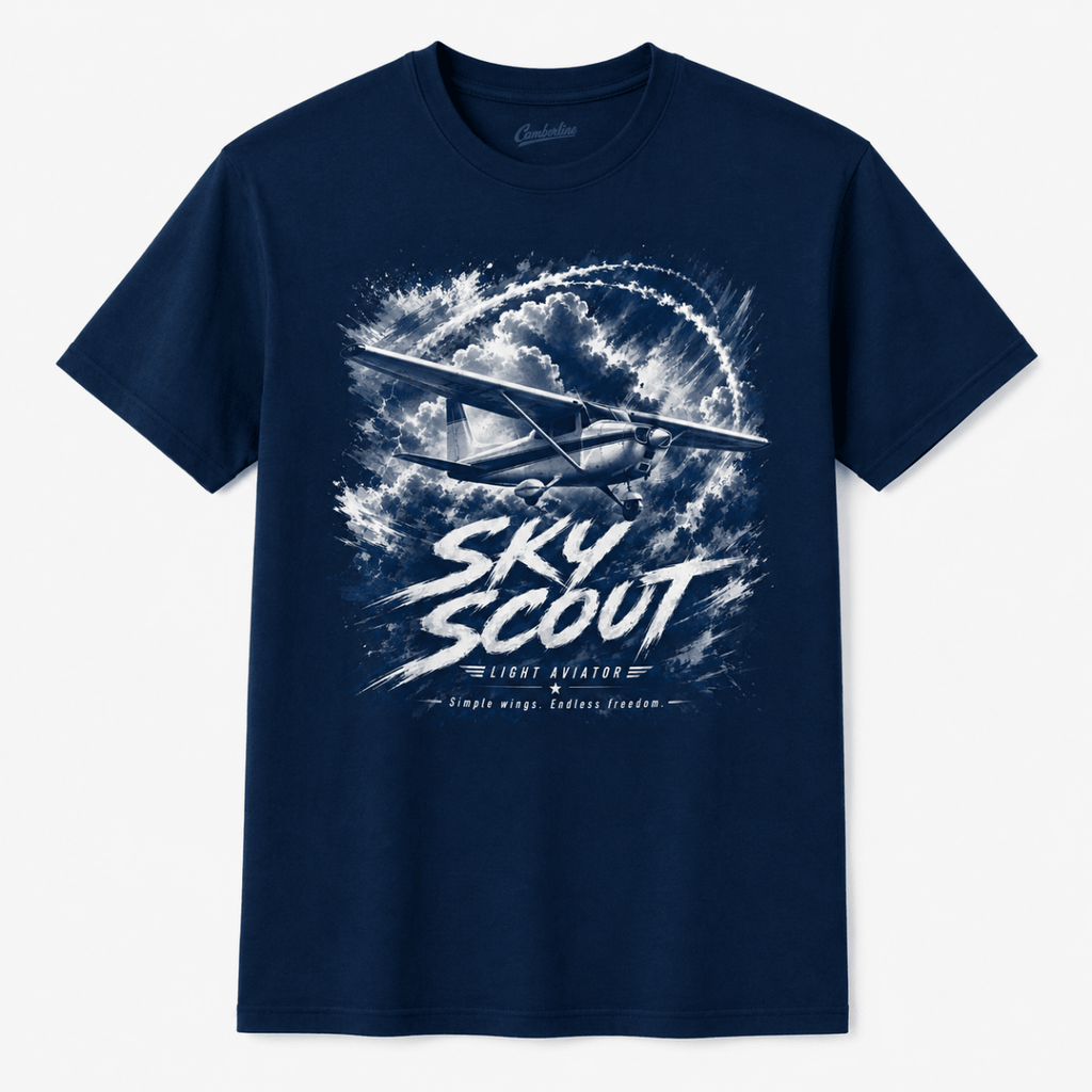 Sky Scout light aircraft navy T-shirt front product view