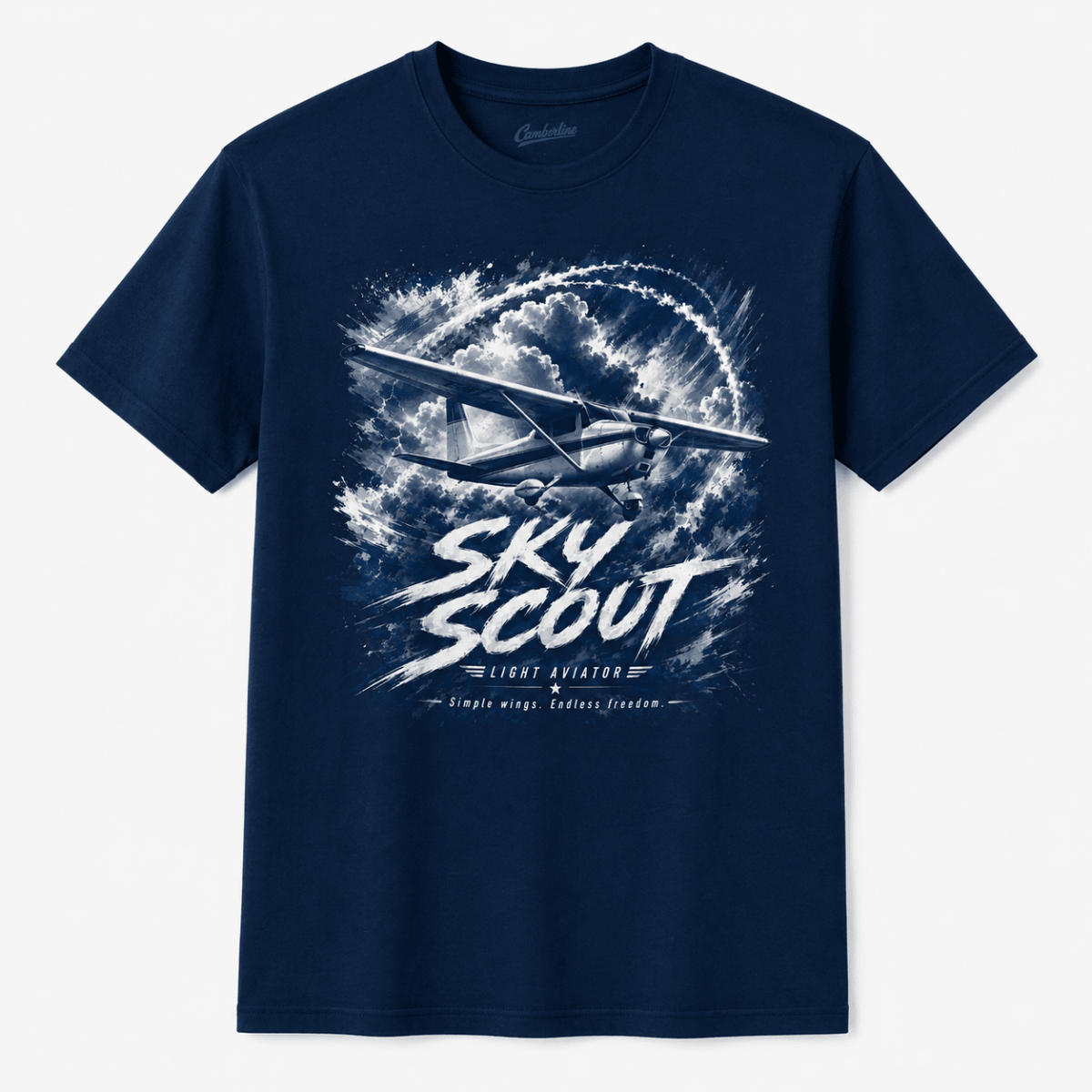 Sky Scout light aircraft navy T-shirt front product view