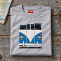 Folded sport grey Blue Classic split-screen camper van life T-shirt, front graphic product hero