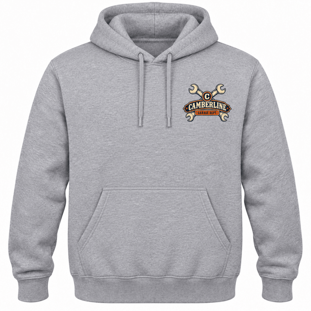 Brew Swear Repair coffee and tools mechanic hoodie in sport grey (heather grey), front garment view – car-hd-0805