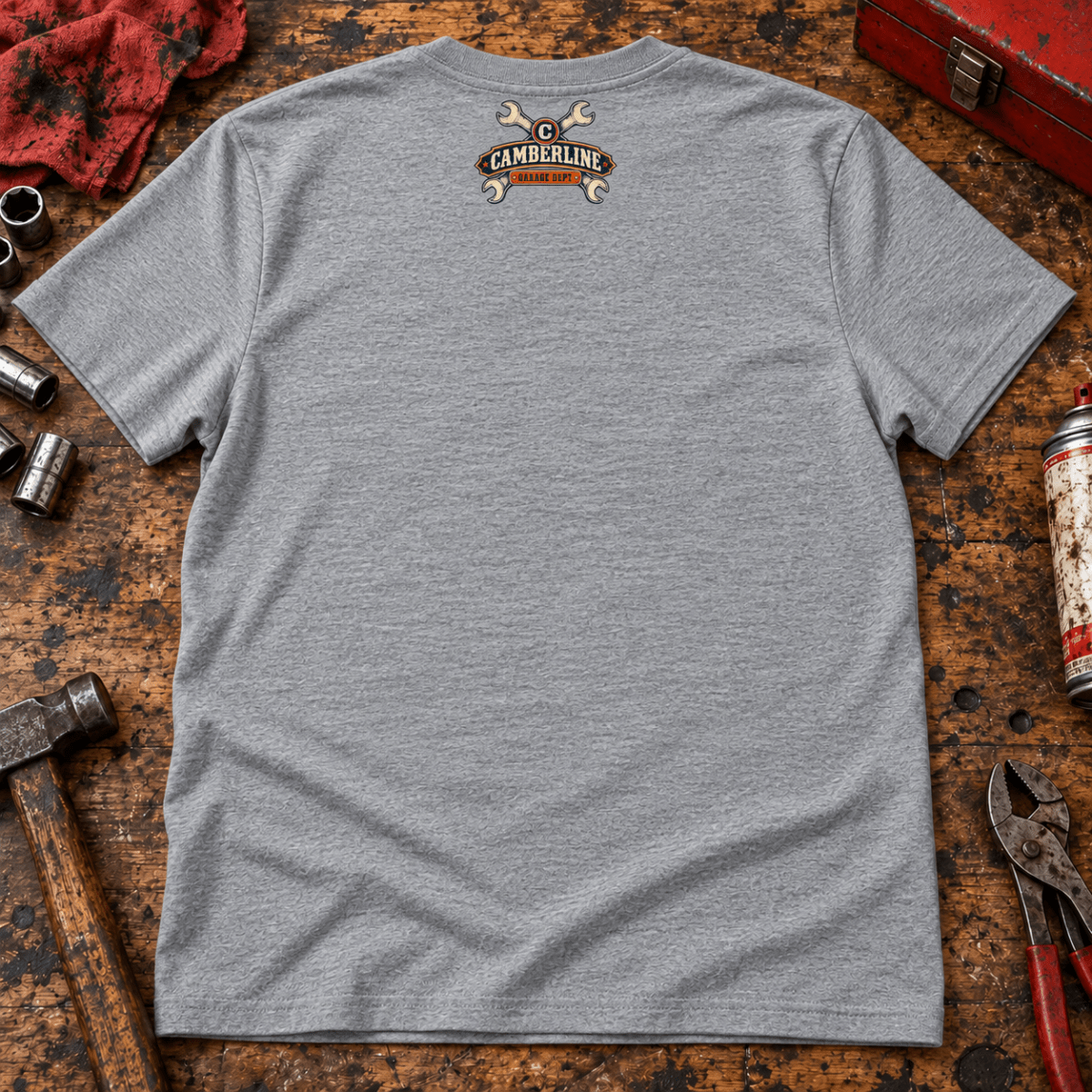 Brew Swear Repair coffee and tools mechanic t-shirt in sport grey (heather grey), back garment view – car-ts-0805