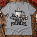 Brew Swear Repair coffee and tools mechanic t-shirt in sport grey (heather grey), front workshop garment view – car-ts-0805
