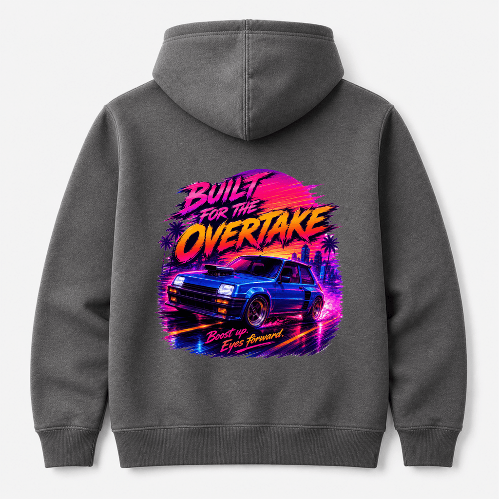 Camberline Cars Built For The Overtake Hoodie in Shark Grey showing back graphic