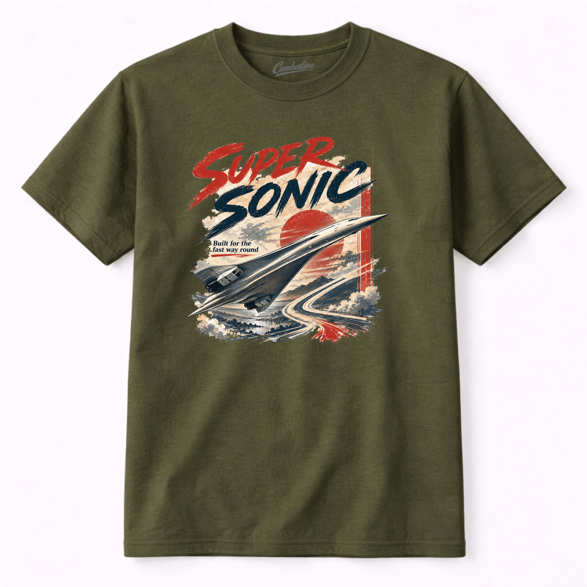 Green t-shirt with 'Super Sonic' graphic design on a white background