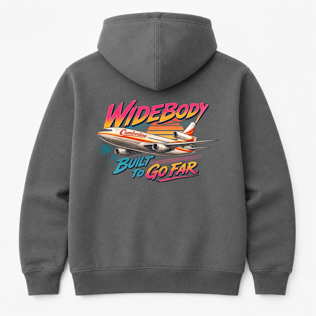 A hoodie with an airplane design at an airport