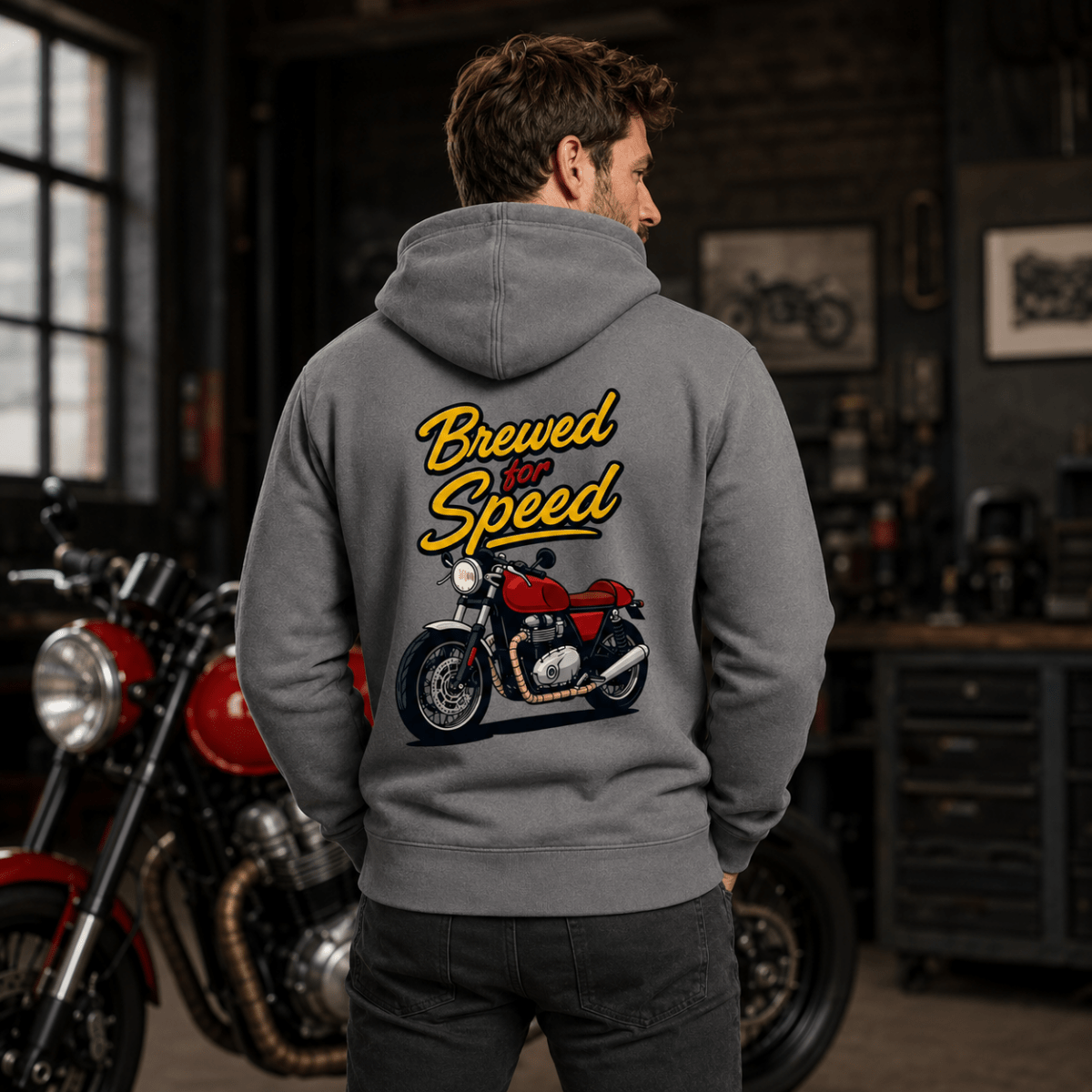 Brewed For Speed Cafe Racer hoodie charcoal — Camberline