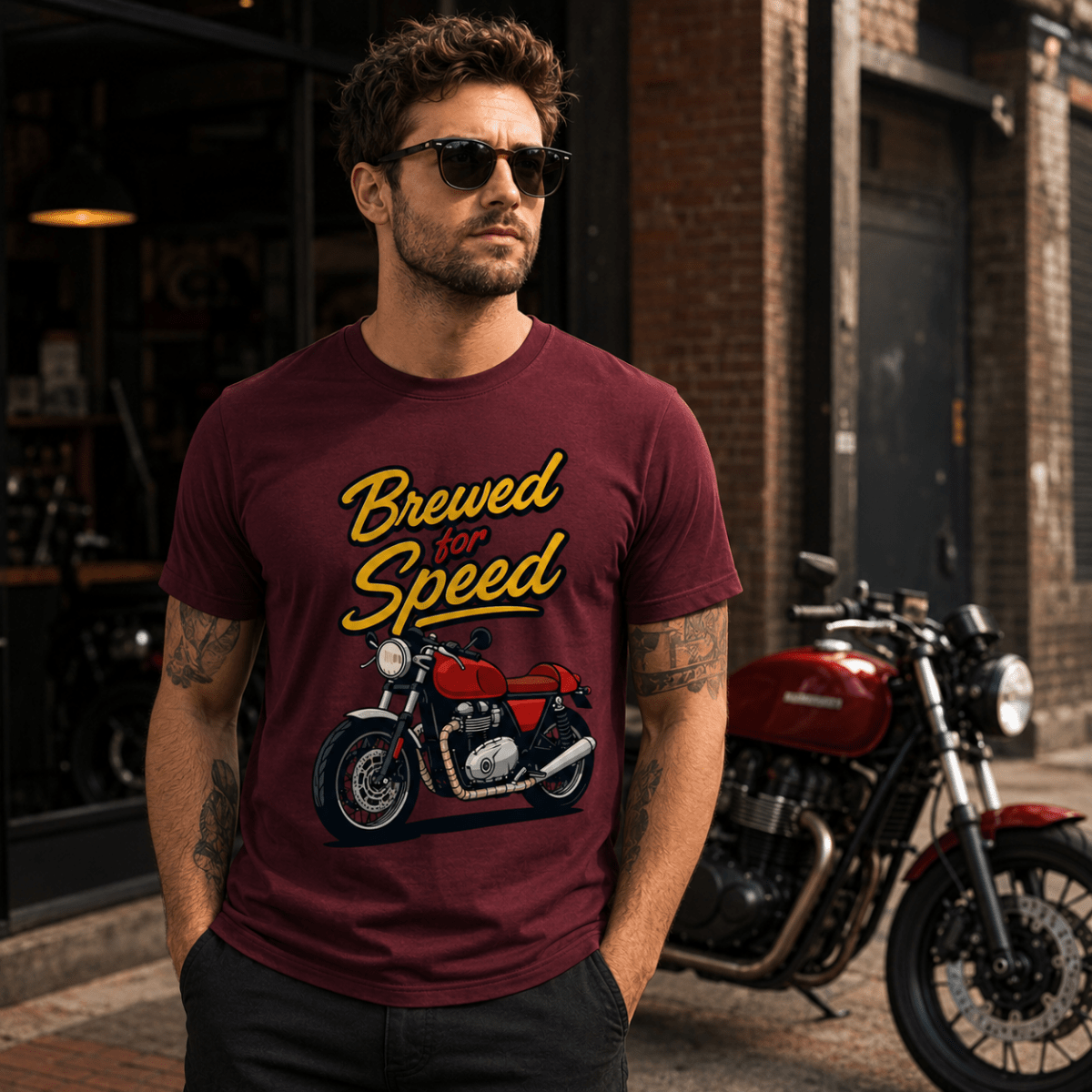 Brewed For Speed Cafe Racer t-shirt burgundy — Camberline