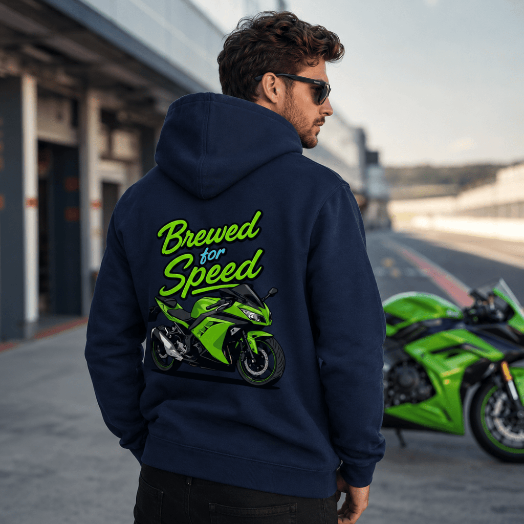 Brewed For Speed Green Sport Bike hoodie navy — Camberline