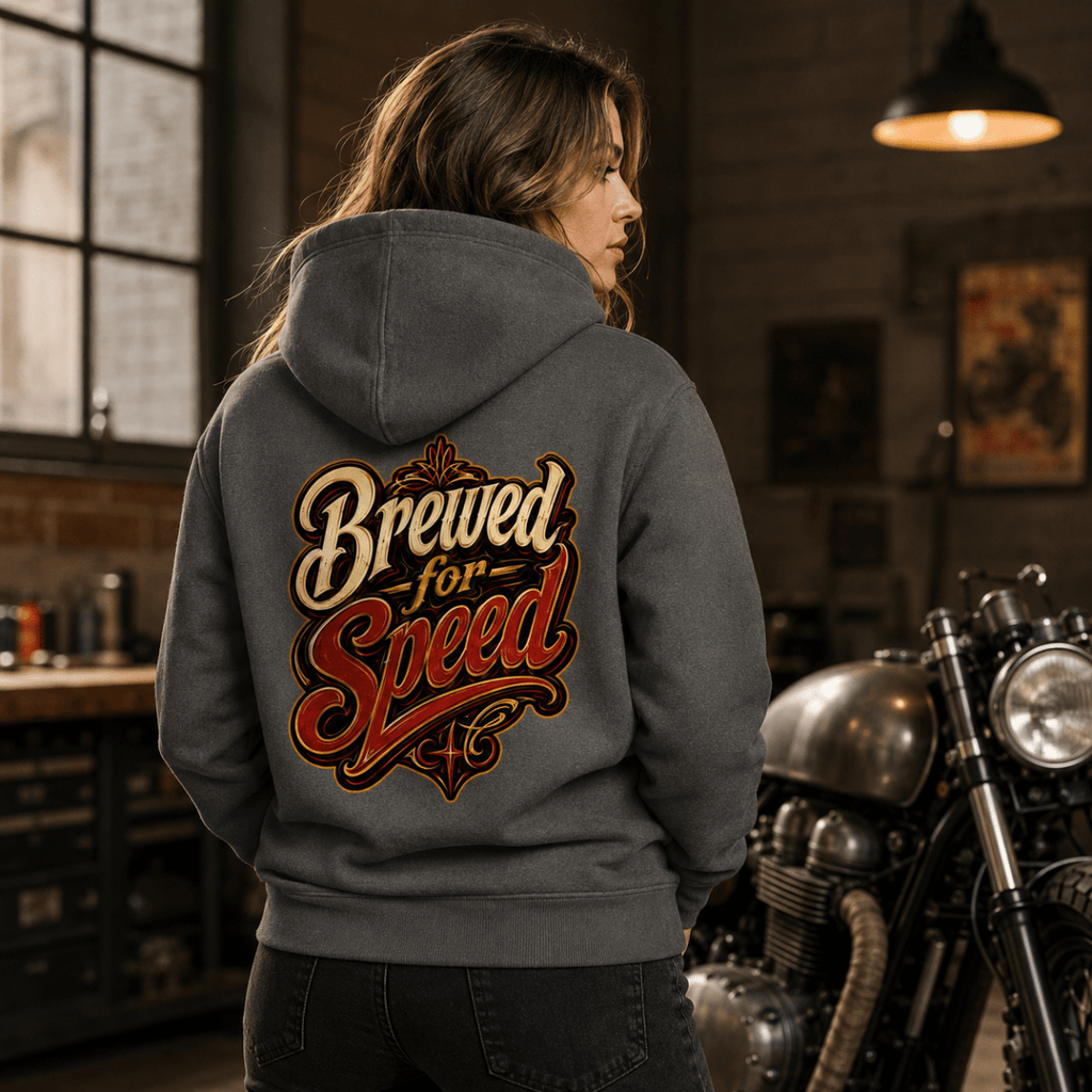 Brewed For Speed Tattoo Script hoodie charcoal — Camberline