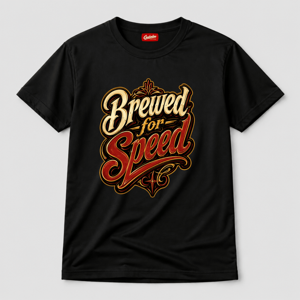 Brewed For Speed Tattoo Script t-shirt black — Camberline