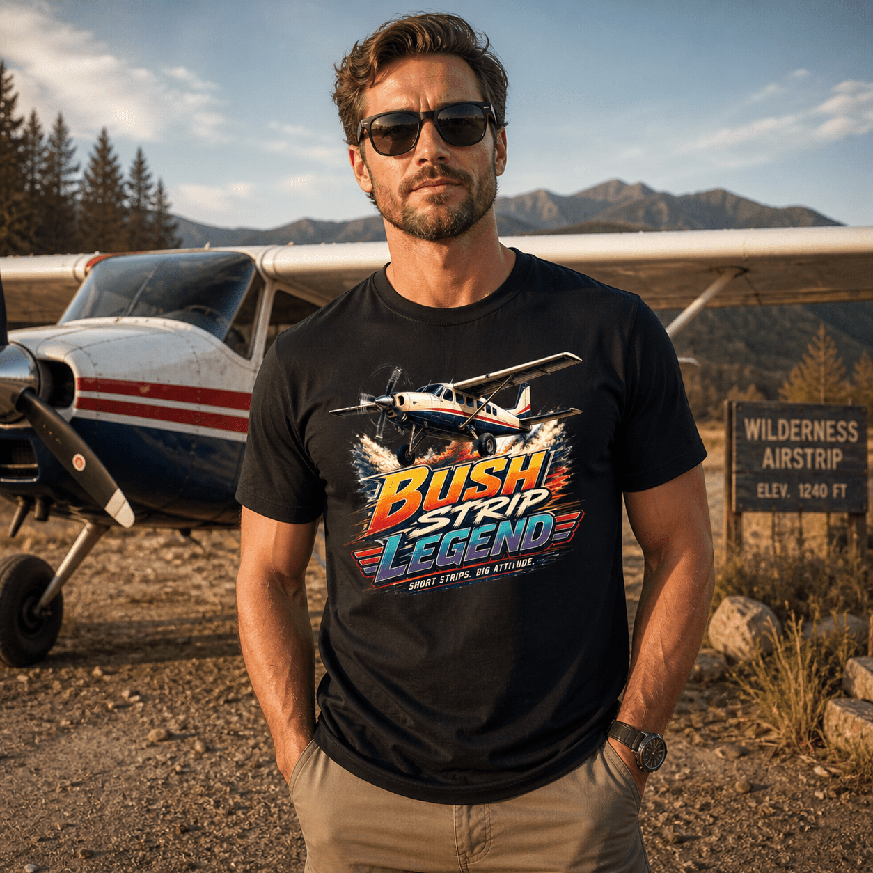 Bush Strip Single Engine Utility Aircraft Graphic T-Shirt
