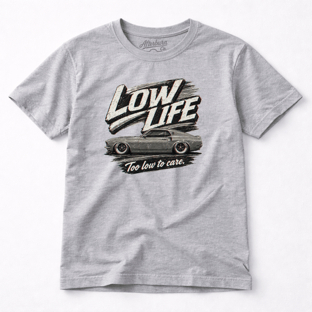 Camberline Cars Low Life Monochrome T-Shirt in Sport Grey showing front graphic