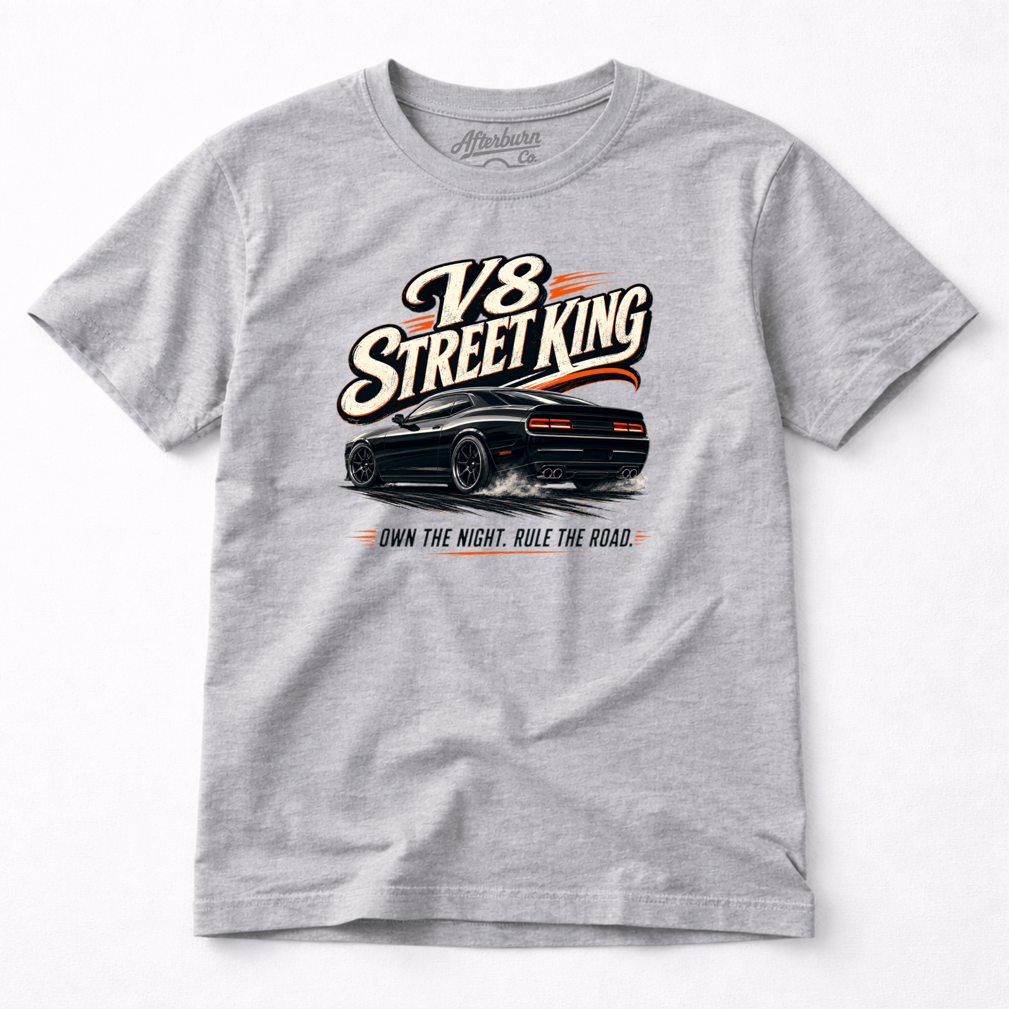 Camberline Cars V8 Street King Muscle Car T-Shirt – Sport Grey — front view showing the Camberline Cars V8 Street King Muscle Car graphic print