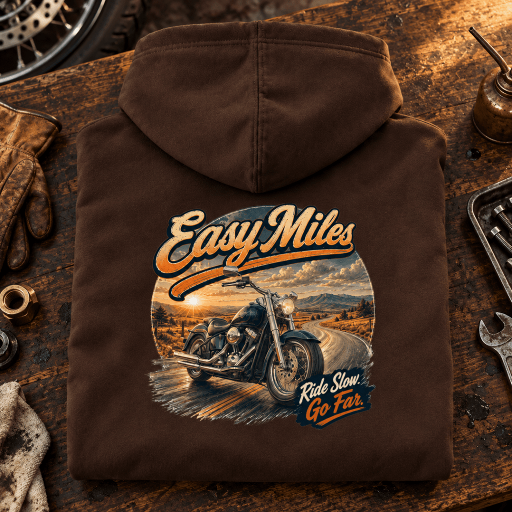 Camberline Custom Chopper Motorcycle Graphic Hoodie - Easy Miles brown themed garment hero