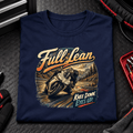 Camberline Full Lean Track sport bike navy T-shirt front print in a race-garage setting
