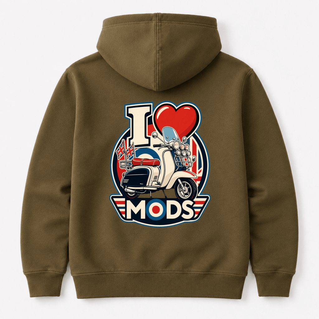 I Love Mods Union Jack Scooter hoodie olive — Camberline