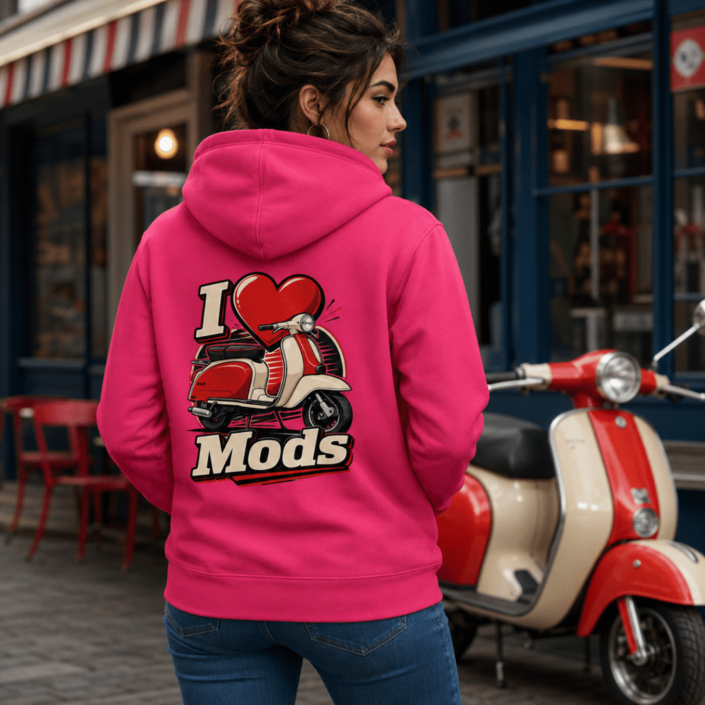 I Love Mods Scooter Graphic hoodie hot pink — Camberline