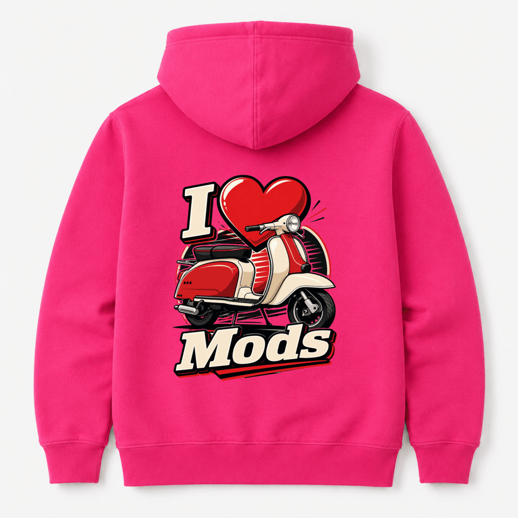 I Love Mods Scooter Graphic hoodie hot pink — Camberline