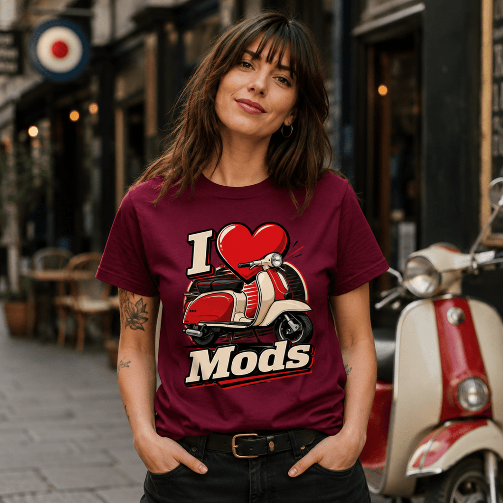 I Love Mods Scooter Graphic t-shirt burgundy — Camberline
