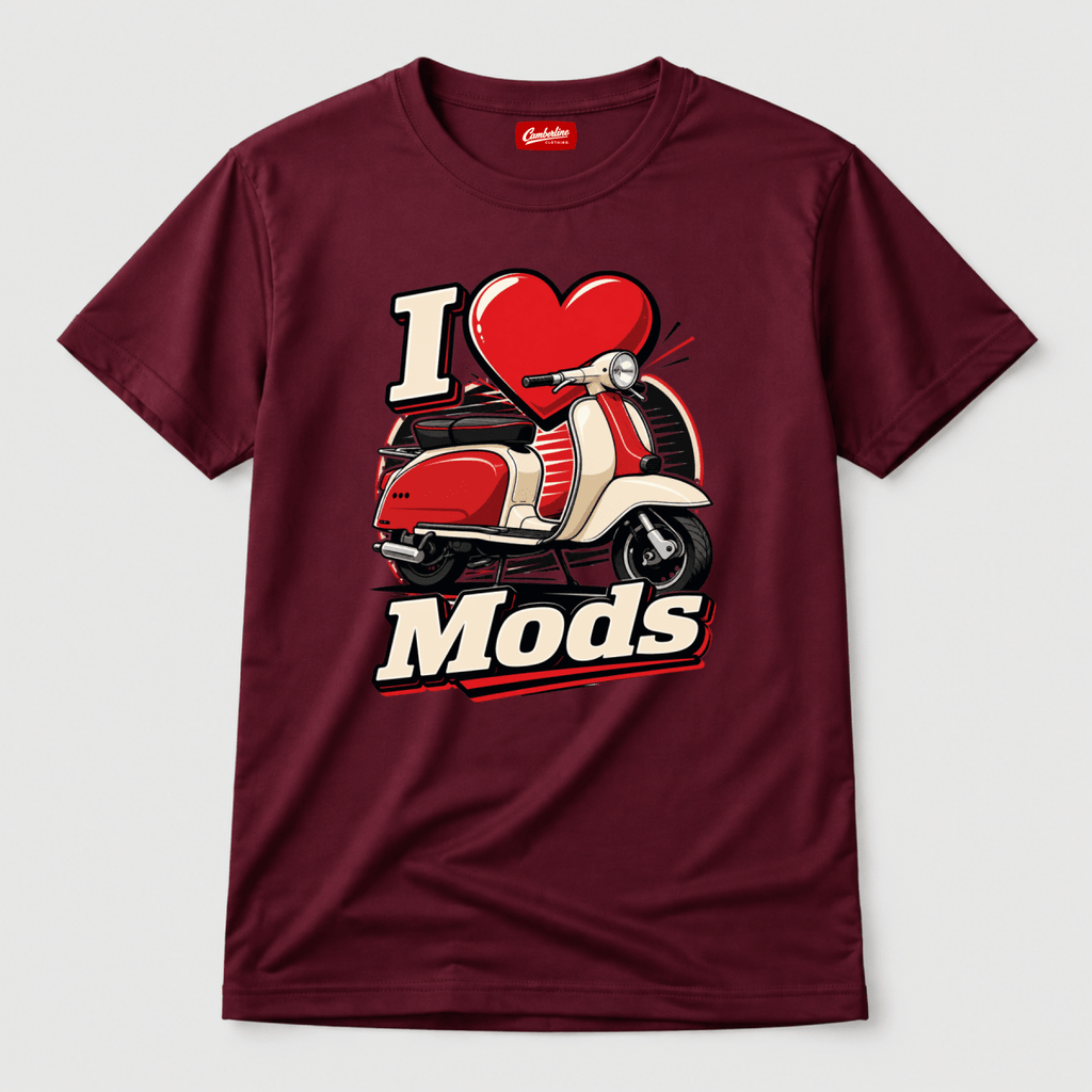 I Love Mods Scooter Graphic t-shirt burgundy — Camberline