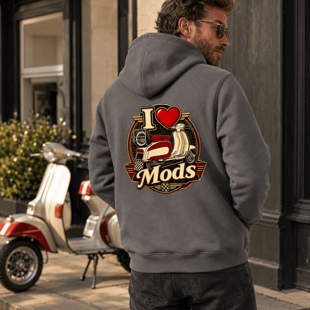 I Love Mods Vintage Scooter hoodie charcoal — Camberline