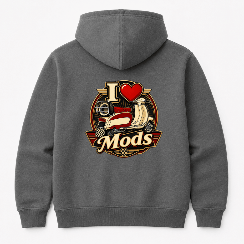 I Love Mods Vintage Scooter hoodie charcoal — Camberline