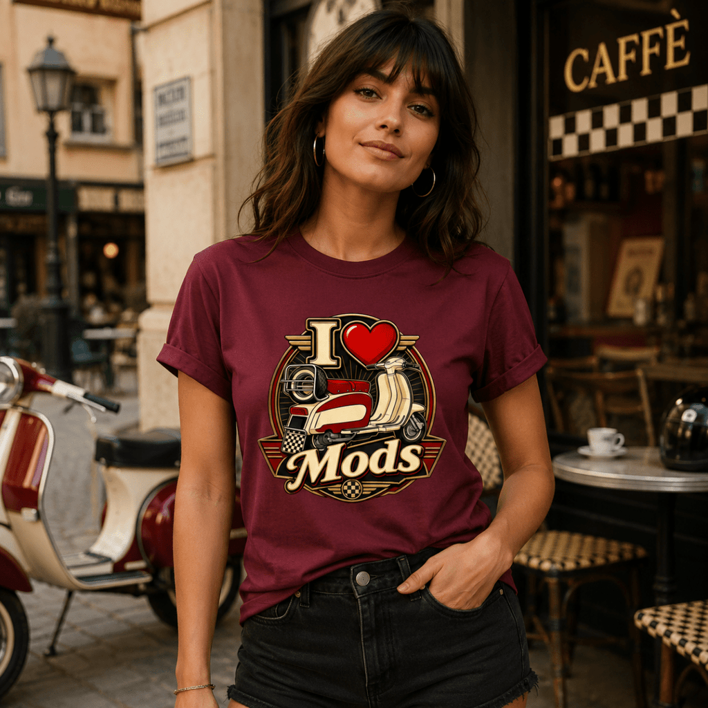 I Love Mods Vintage Scooter t-shirt burgundy — Camberline