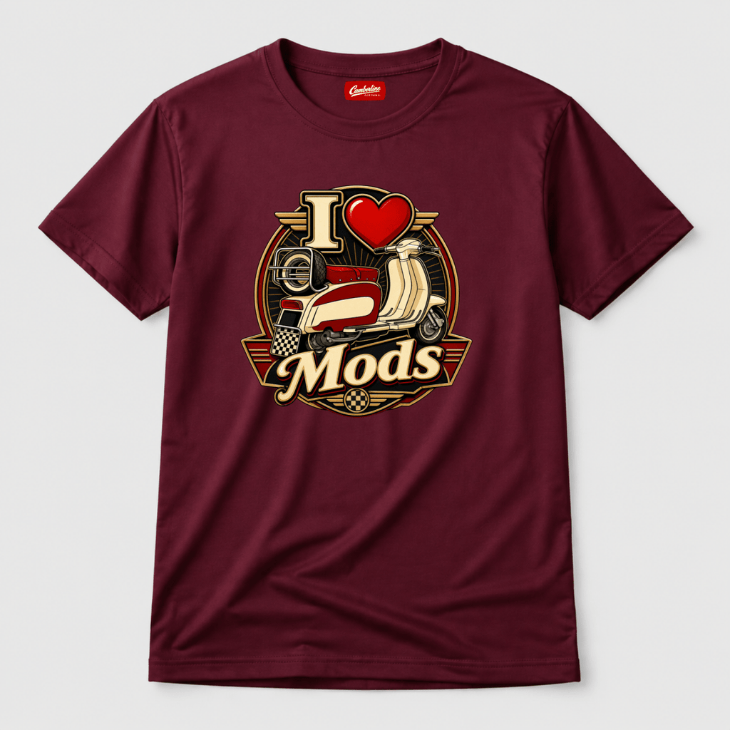 I Love Mods Vintage Scooter t-shirt burgundy — Camberline