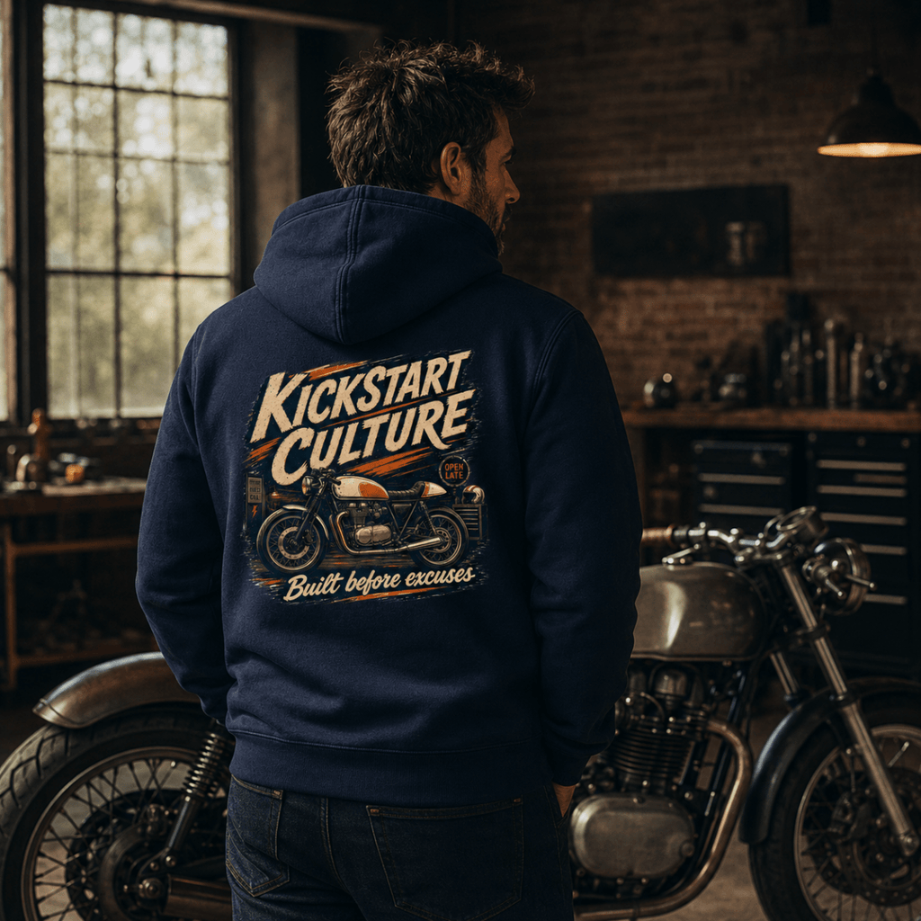 Kickstart Culture Cafe Racer hoodie navy — Camberline