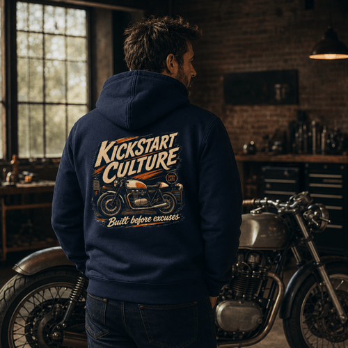 Kickstart Culture Cafe Racer hoodie navy — Camberline