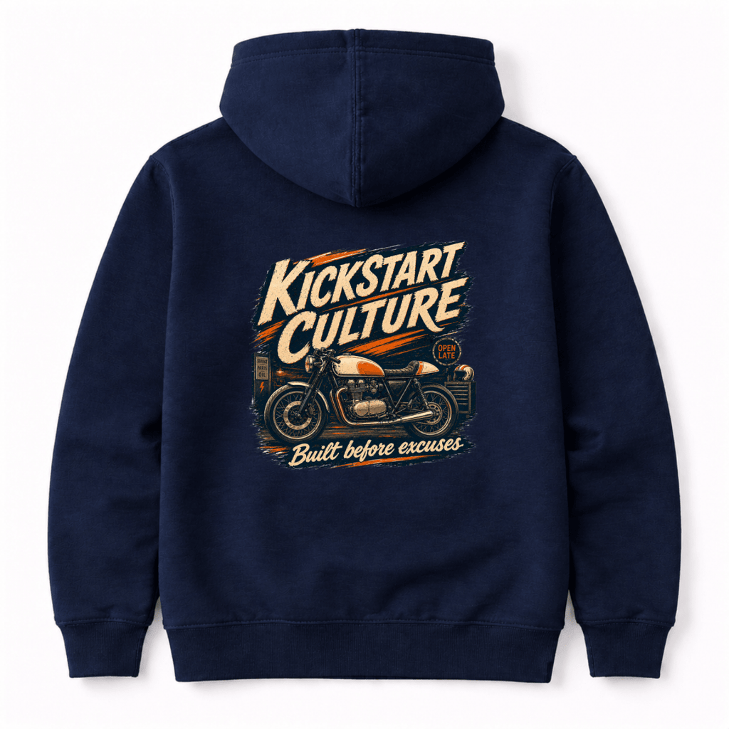 Kickstart Culture Cafe Racer hoodie navy — Camberline