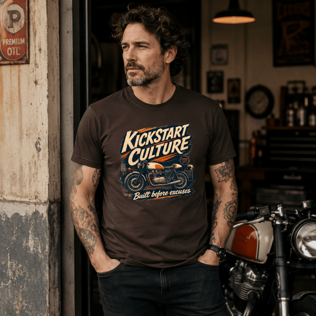 Kickstart Culture Cafe Racer t-shirt dark brown — Camberline