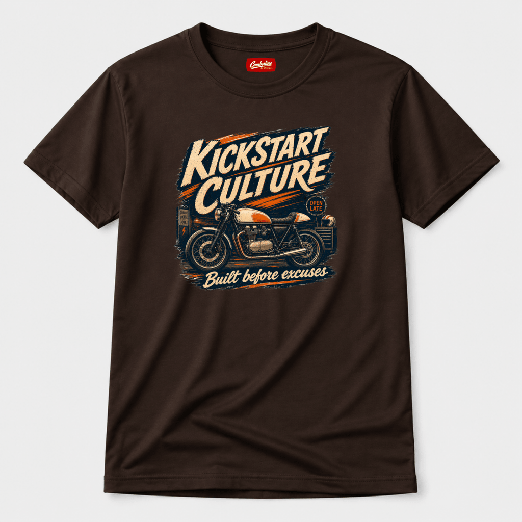 Kickstart Culture Cafe Racer t-shirt dark brown — Camberline