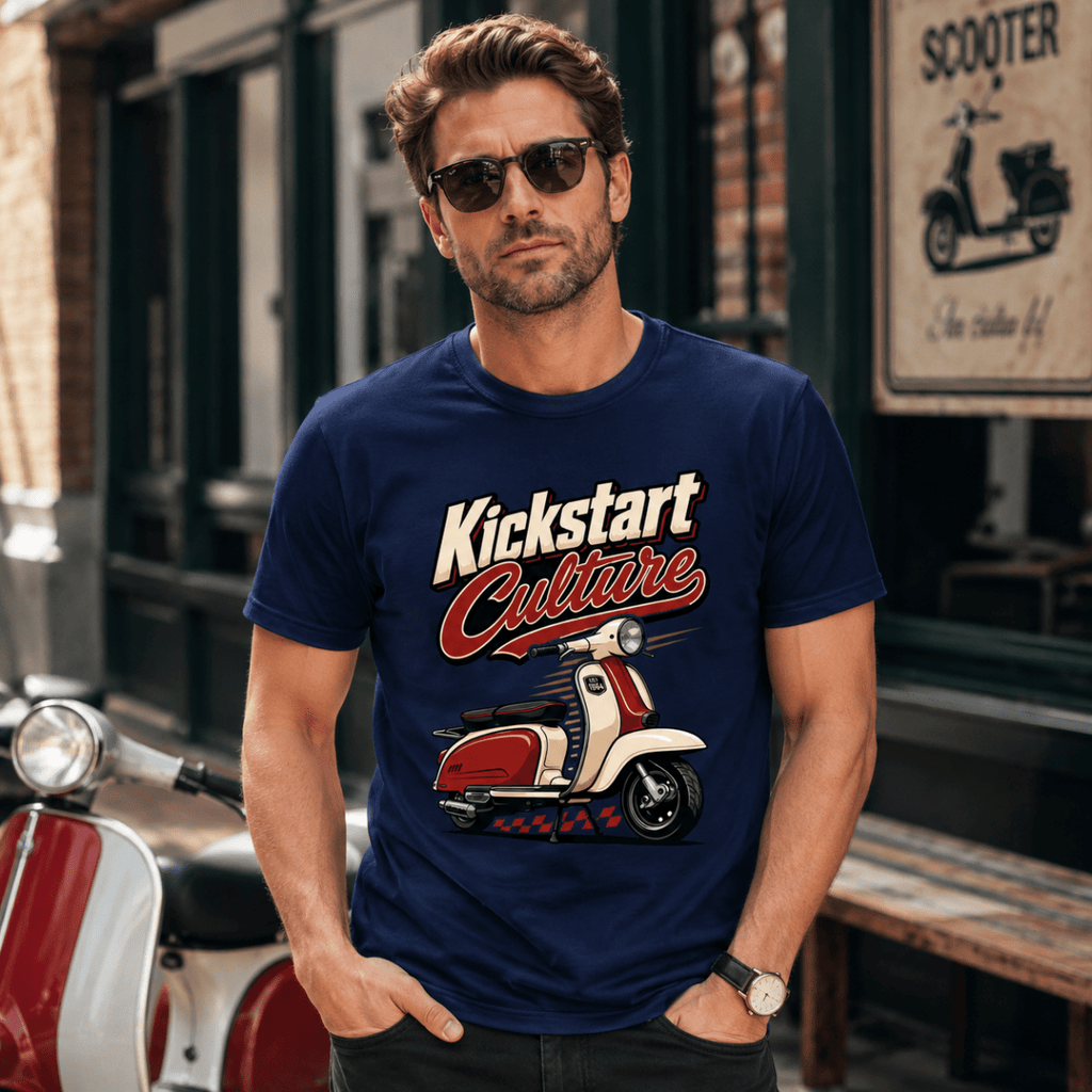 Kickstart Culture Mod Scooter t-shirt navy — Camberline