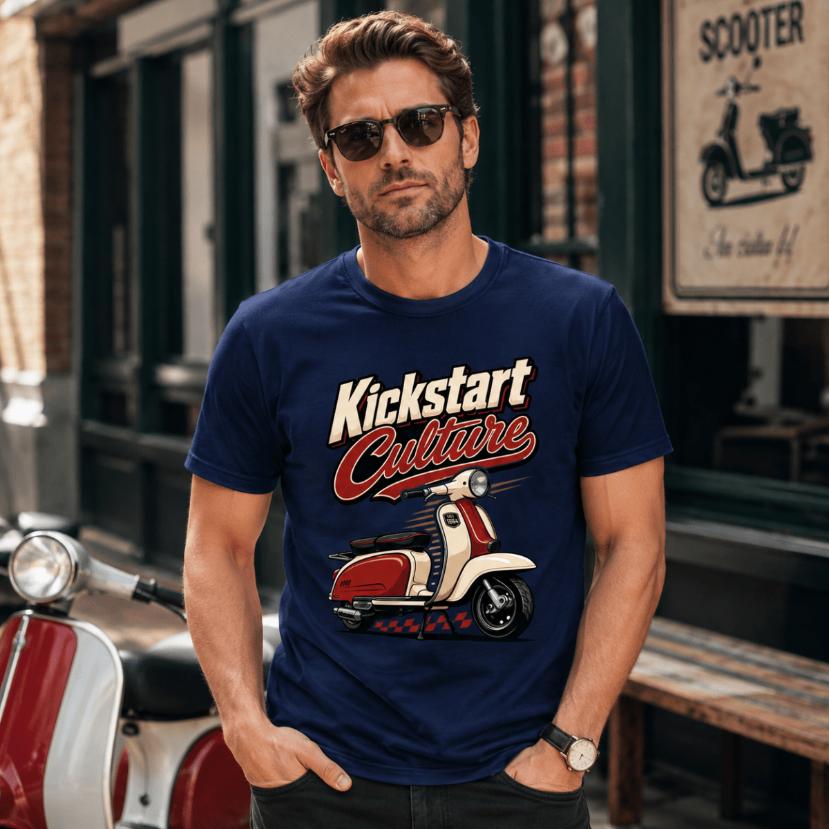 Kickstart Culture Mod Scooter t-shirt navy — Camberline