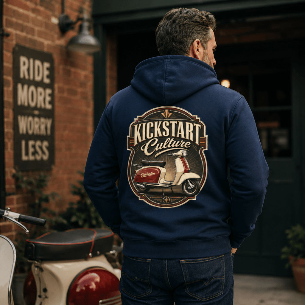 Kickstart Culture Vintage Scooter hoodie navy — Camberline