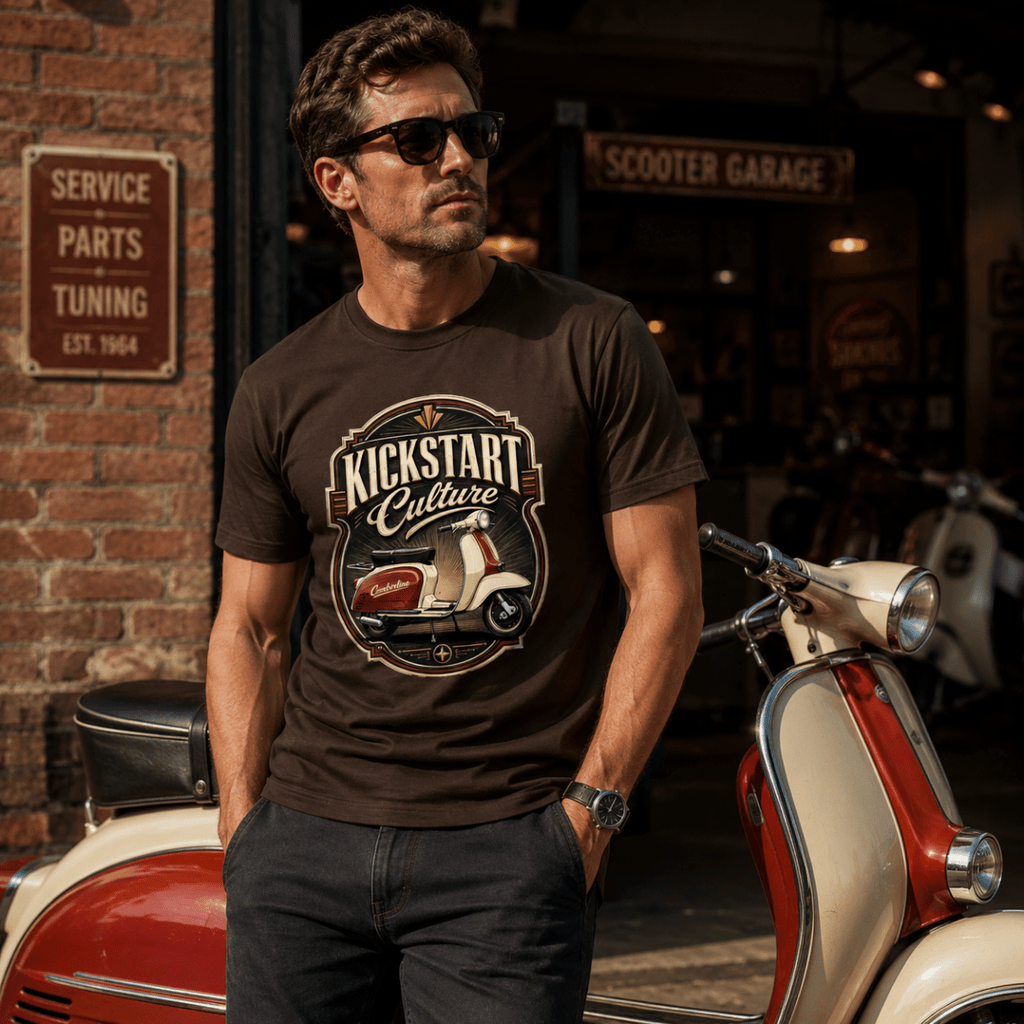 Kickstart Culture Vintage Scooter t-shirt dark brown — Camberline